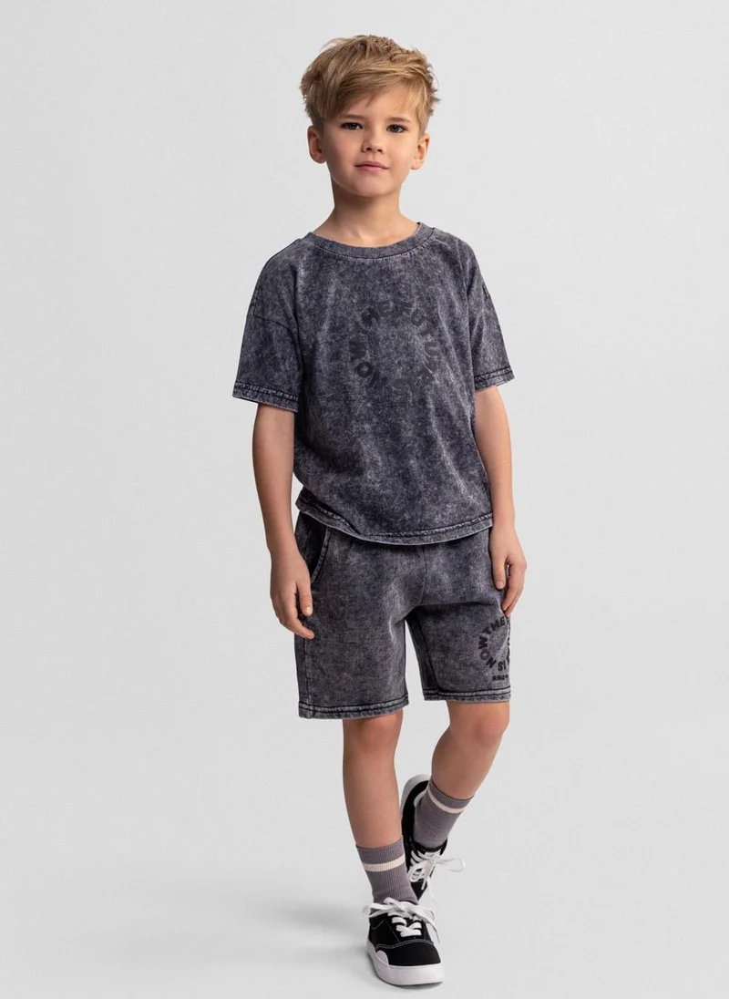 مينوتي boys cotton t-shirt and grey acid wash shorts set 3-15 years